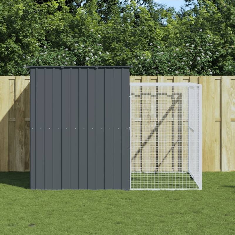 vidaXL Dog House with Run Light Gray/Anthracite multisize Galvanized Steel - 84.3" x 99.6" x 71.3" - Anthracite