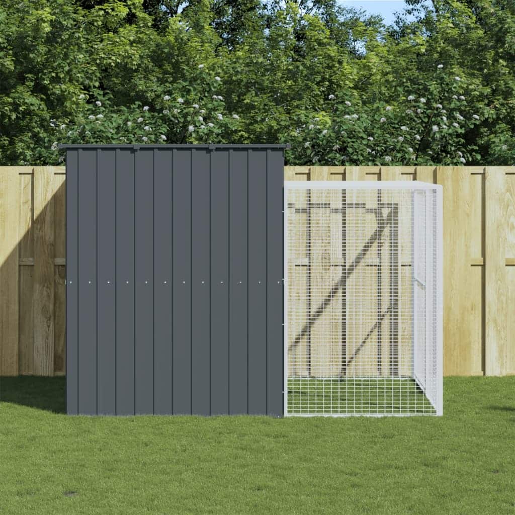 vidaXL Dog House with Run Light Gray/Anthracite multisize Galvanized Steel