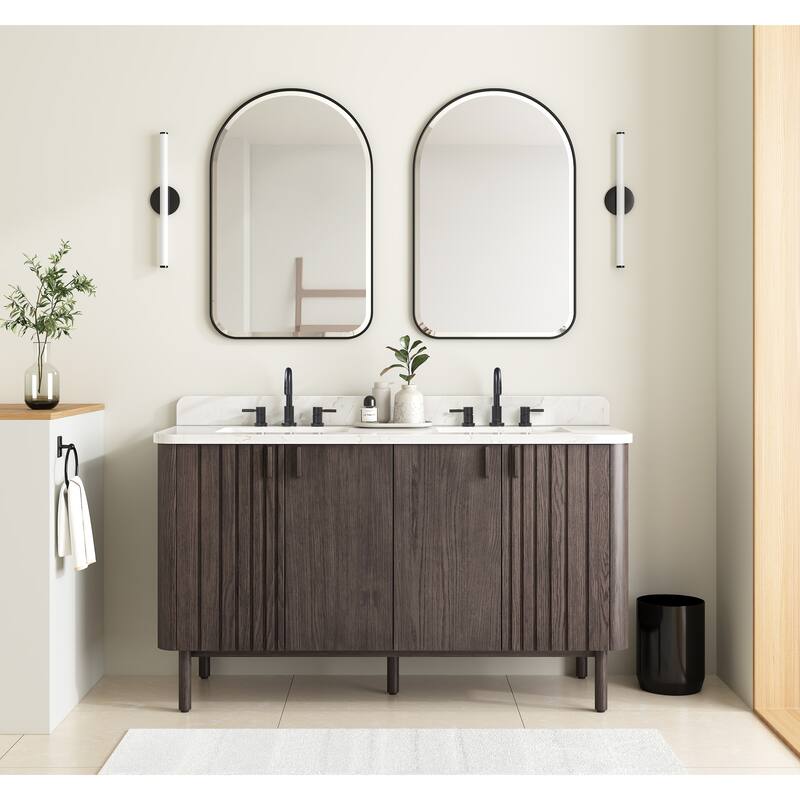 Avanity Blakely 61 in. Vanity Combo in Brown Oak finish with Calacatta Quartz Top
