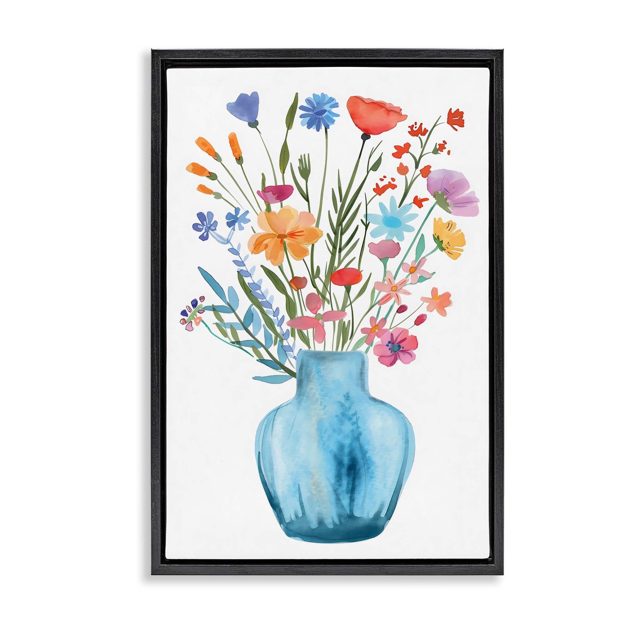 Stupell Watercolor Vase Blue Bouquet Framed Floater Canvas Wall Art Design By LSR Design Studio