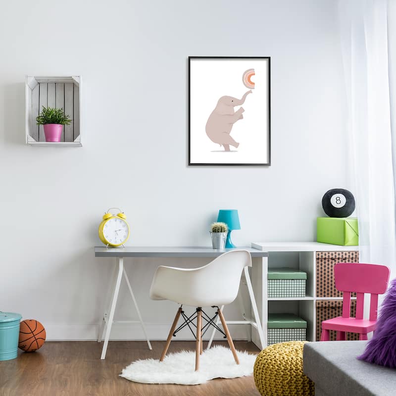 Stupell Elephant Balancing Rainbow Framed Giclee Art Design by Diane Neukirch