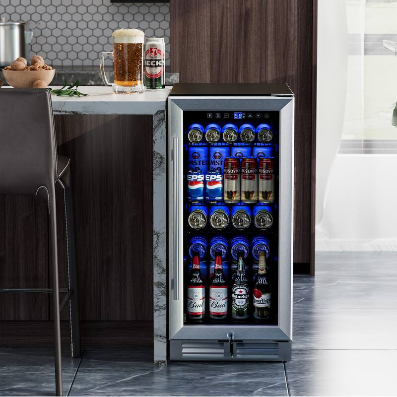 Gymax 15 Inch Beverage Cooler Refrigerator 100 Can Built-in