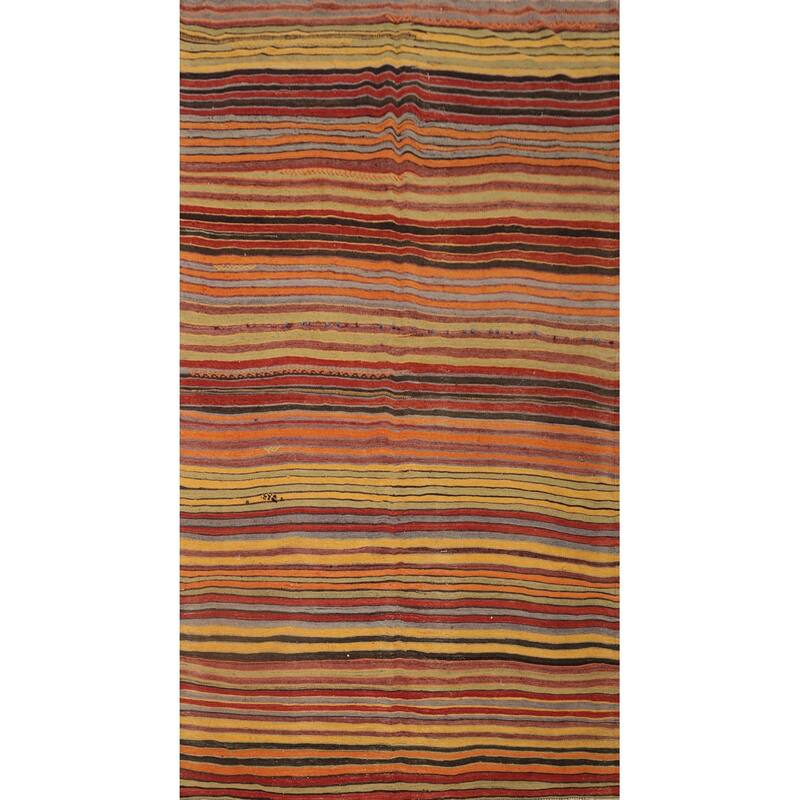 Hand Woven Oriental 100% Wool Carpet Southwestern Geometric Multi-Colored Kilim Area Rug - 8' 10'' X 5' 2''
