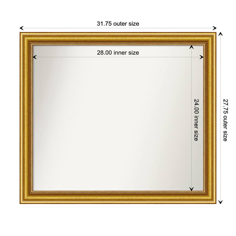 Townhouse Gold Framed Non-Beveled Custom Wall Mirror, Bathroom Vanity Mirror - Outer Size: 31.75 x 27.75
