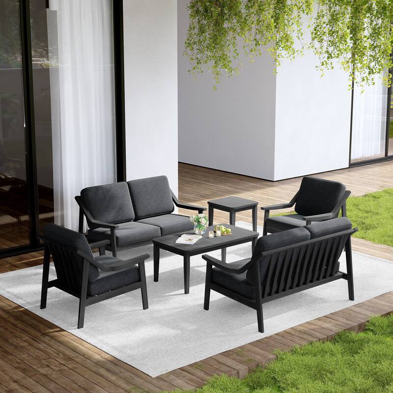 Outdoor Conversation 6 Seater Patio Chat Set with Cushions and Table
