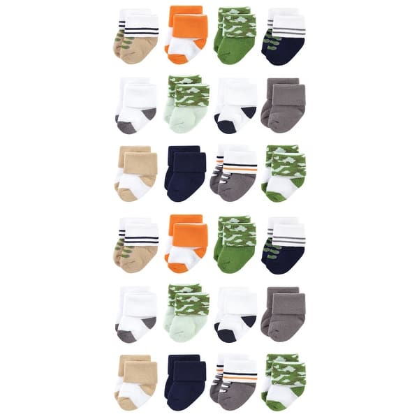slide 1 of 1, Luvable Friends Cotton Rich Baby Terry Socks 24-Pack, Camo 0-6 Months - Camo