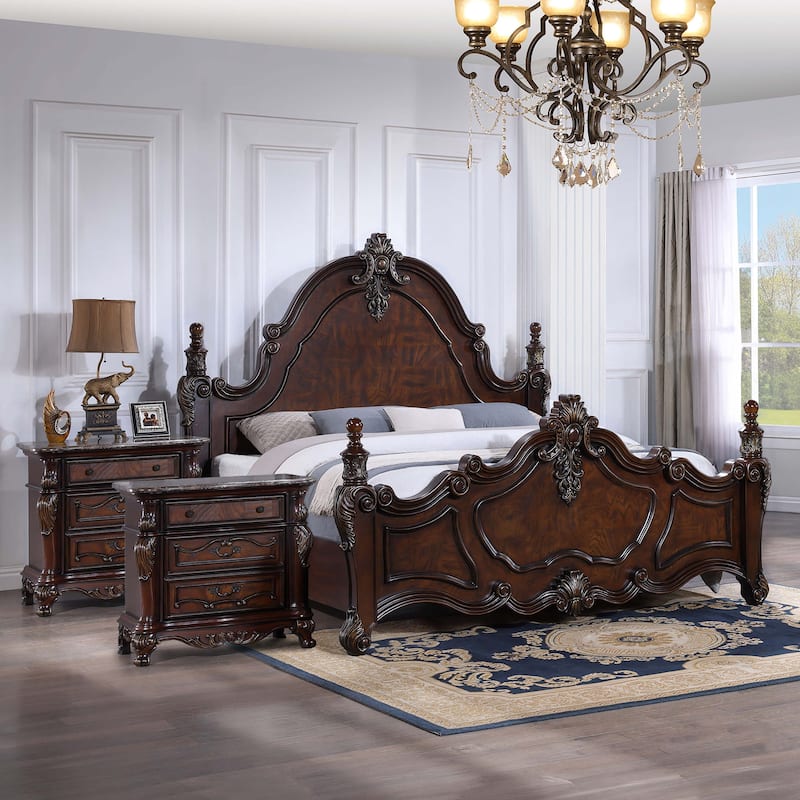 Furniture of America Eugene Traditional 3-Piece Dark Cherry Wood Panel Bedroom Set - Queen