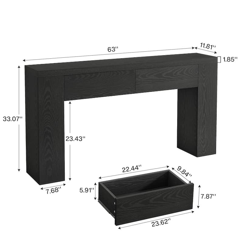 63" Industrial Console Sofa Table with Storage Drawers for Entryway