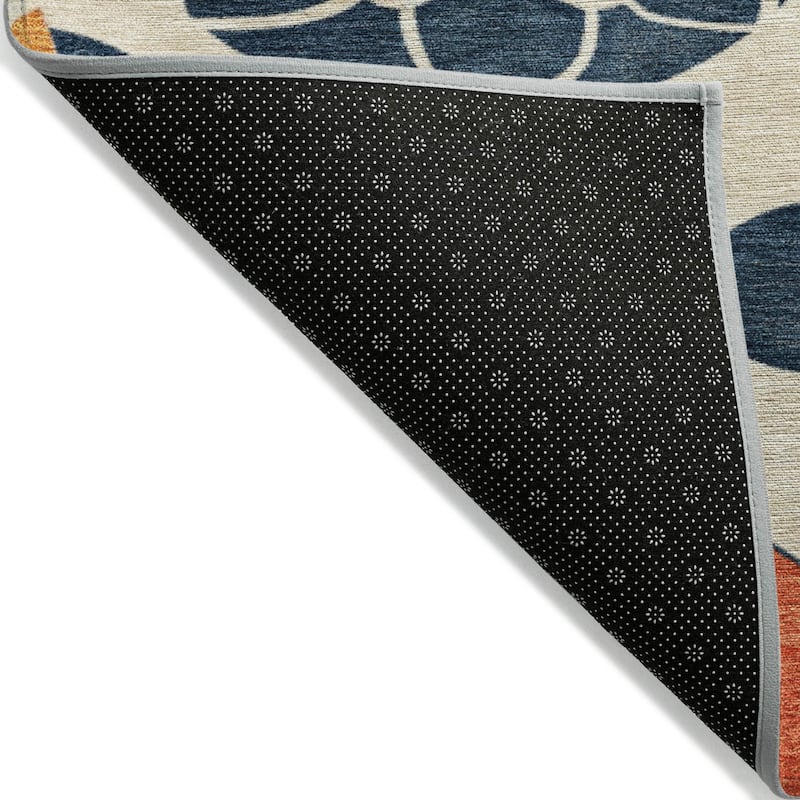 Machine Washable Indoor/Outdoor Transitional Floral Chantille Rug