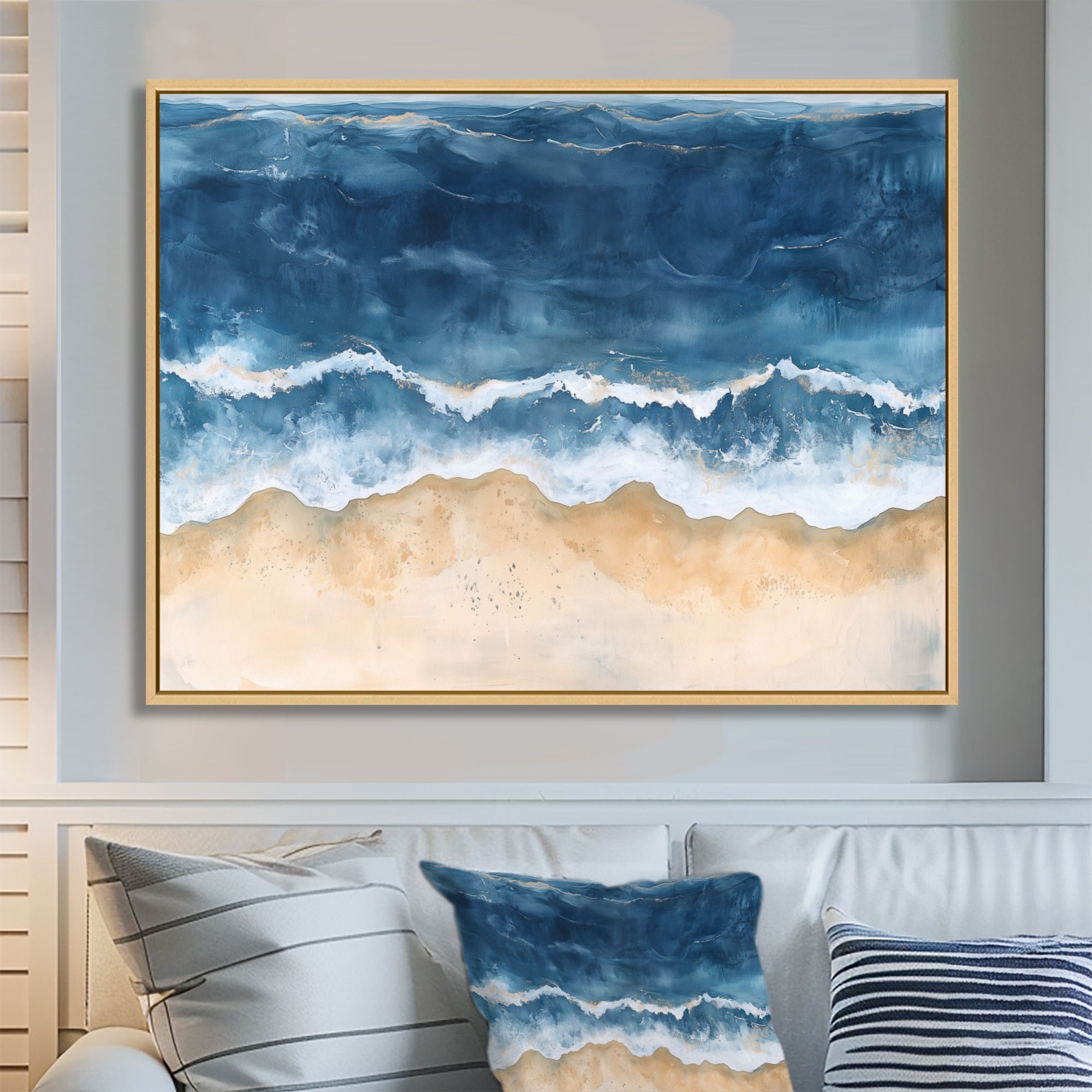 Designart Rolling Ocean Waves I - Coastal Framed Canvas Wall Art