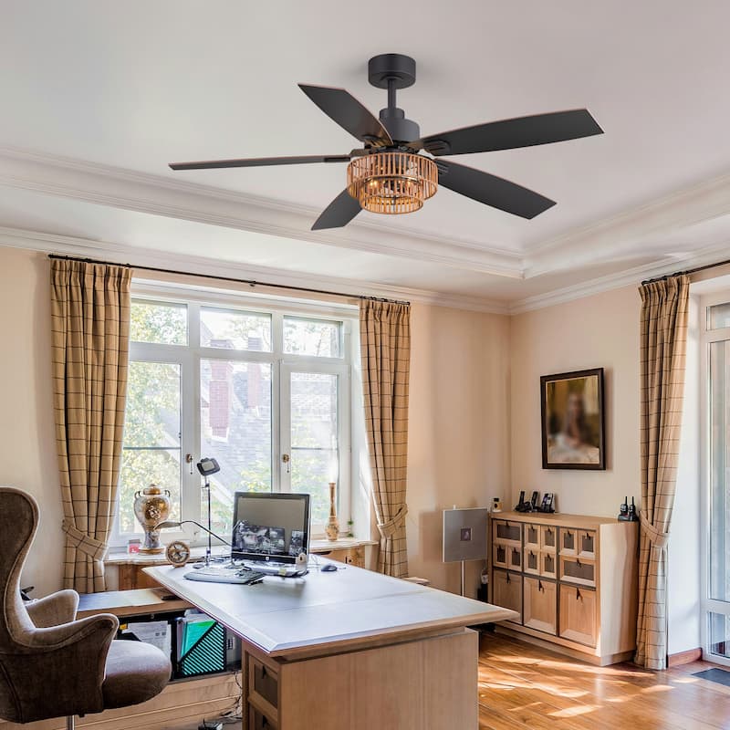 52" Farmhouse Reversible 5-Blade Ceiling Fan with Light and Remote