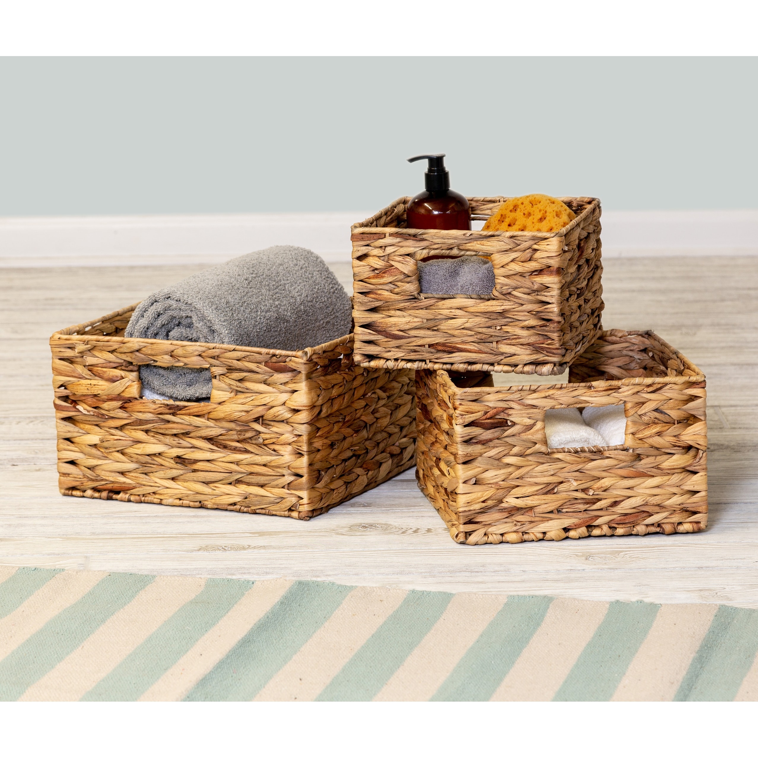 Natural Woven Water Hyacinth Nesting Baskets Set of 3 On Sale