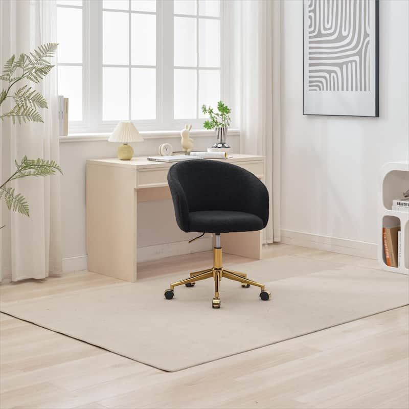 Chic Golden Foot Task Chair with Faux Wool Fabric, Adjustable Height, Rotatable, and Rolling Wheels for Bedroom or Vanity
