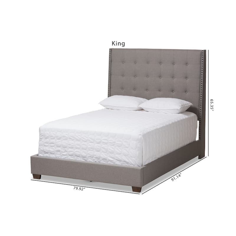 Luxury Grey Queen Bed - Upholstered Fabric Bed Frame with Button-Tufted Headboard - Modern Bedroom Furniture