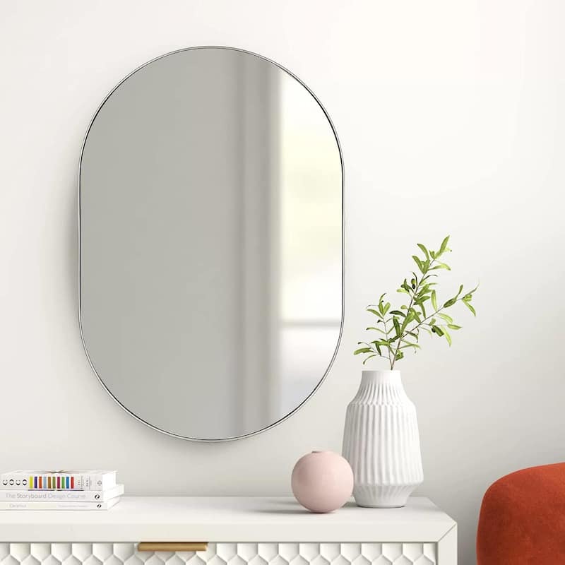 20 X 28 Inch Metal Oval Mirror,The Frame Is Made Of High Quality Aluminum Alloy - Silver