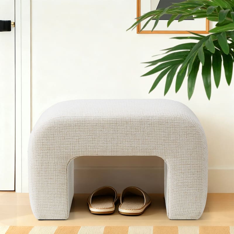 28" Fully Upholstered Small Waterfall Bench - Beige