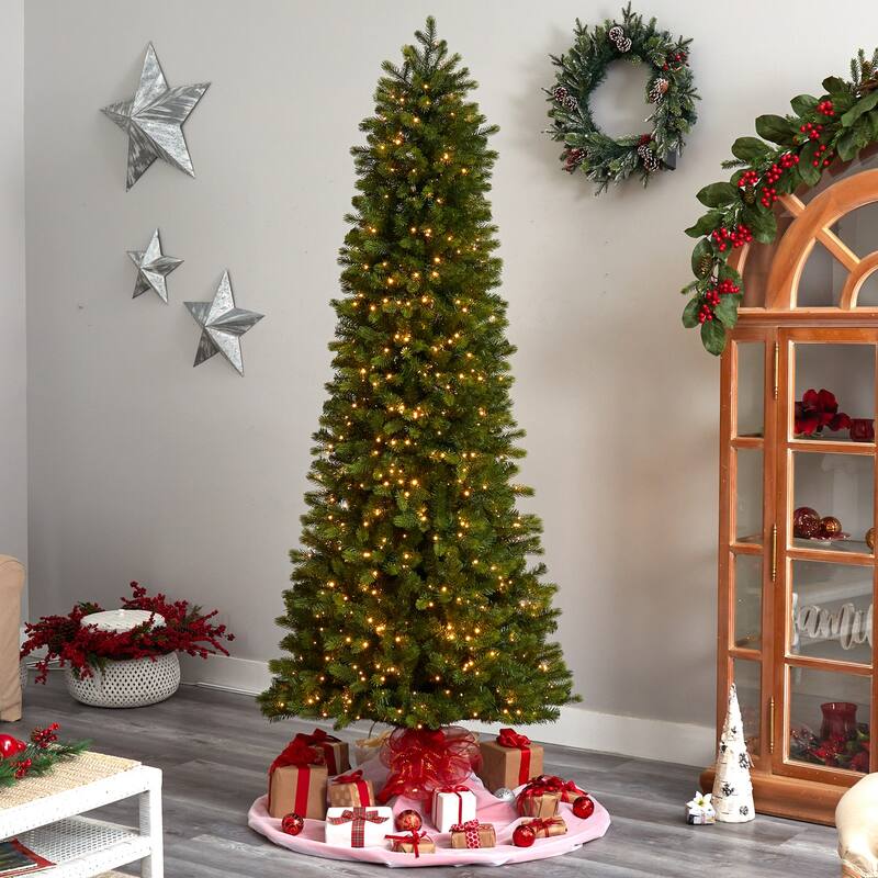 8.5ft. Slim Mountain Spruce Artificial Christmas Tree with 900 Warm White Micro LED Lights & Remote - Elegant Tall Display