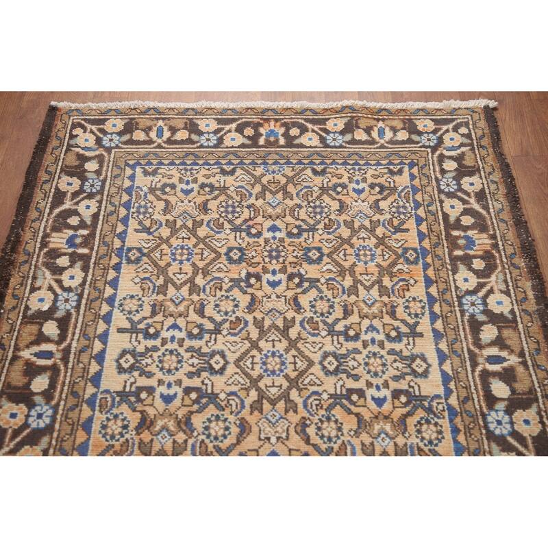 Hand Knotted Oriental 100% Wool Carpet Traditional All-Over Oranges & Rust Hamedan Runner Rug - 9' 8'' X 3' 7''