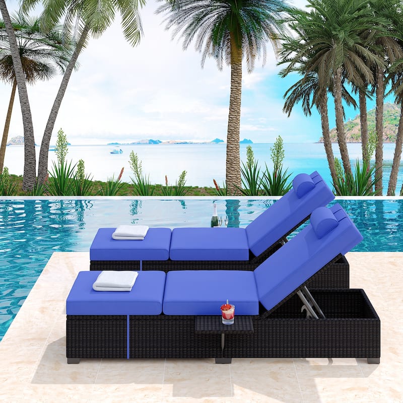 Patio Lounge Chairs,Outdoor PE Wicker Chaise Lounge Set of 2