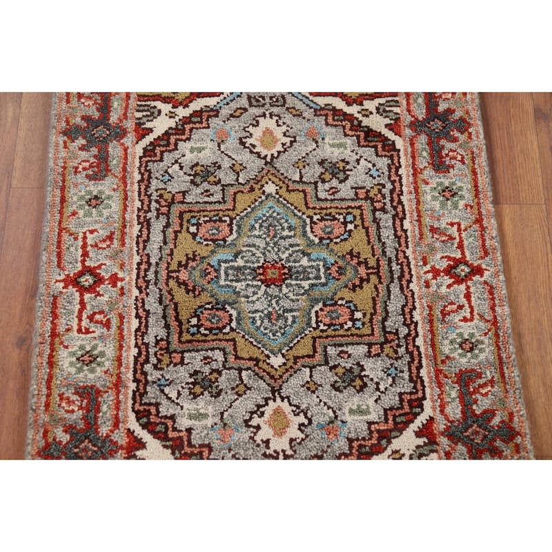 Gray Heriz Serapi Indian Foyer Rug Handmade Wool Carpet - 2'0" x 3'0"