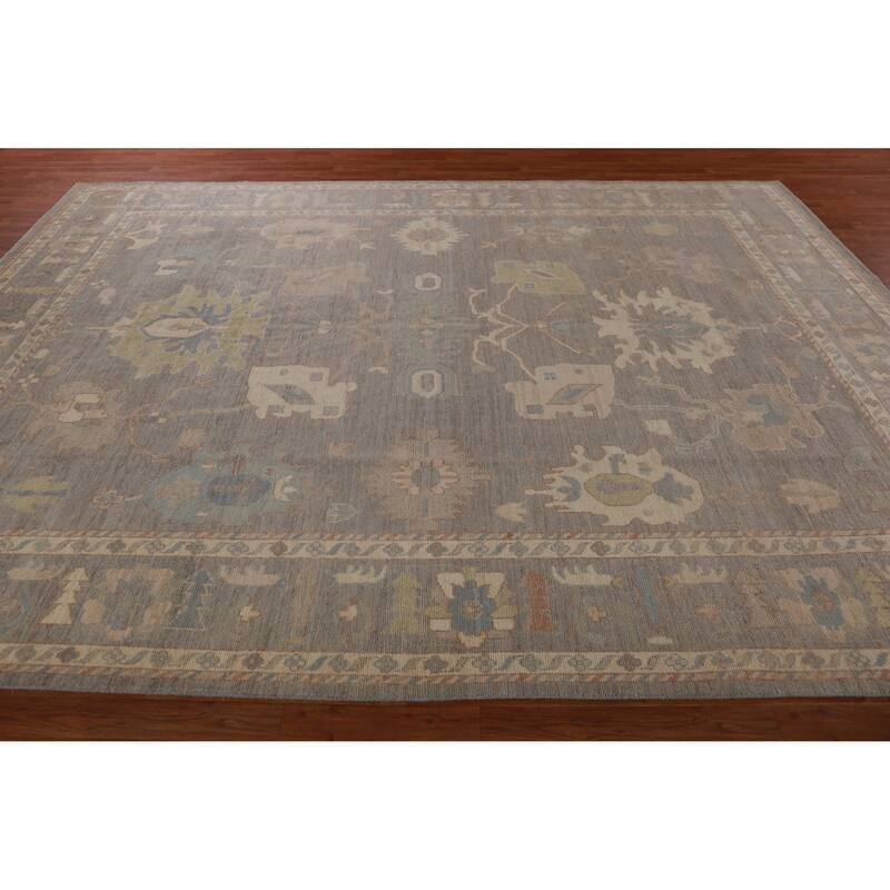 Hand Knotted Oriental 100% Wool Carpet Transitional All-Over Greys & Charcoal Oushak Area Rug - 12' 0'' X 9' 1''