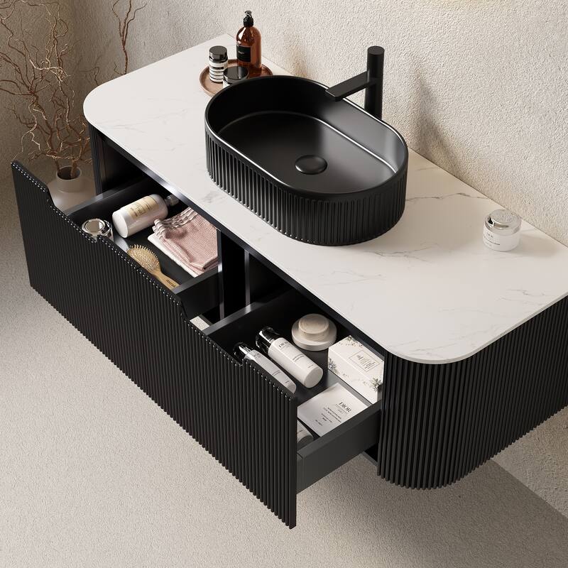 48" Bathroom Vanity with Sink, Modern Wall-Mounted Bathroom Storage Cabinet with 2 Drawers, Ceramic Vessel Basin without Faucet