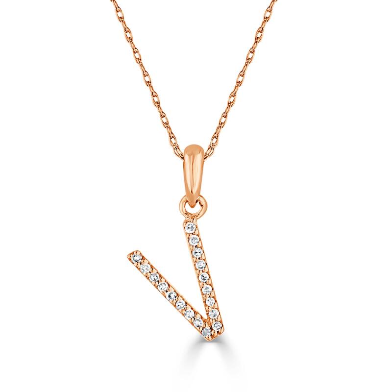 Joelle Collection 1/10 ctw Diamond Initial Pendant Necklace 14K Gold adjustable 16 to 18 inch Chain - Personalized Gift - V - Rose