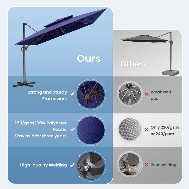 Outdoor 10FT Square Adjustable Offset Cantilever Patio Umbrella