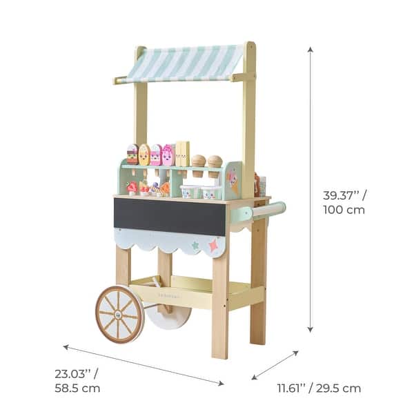 Teamson Kids Ice Cream Pretend Play Stand with Chalkboard Menu, Fridge Storage, and 33 Play Food Accessories for Toddlers - Mint