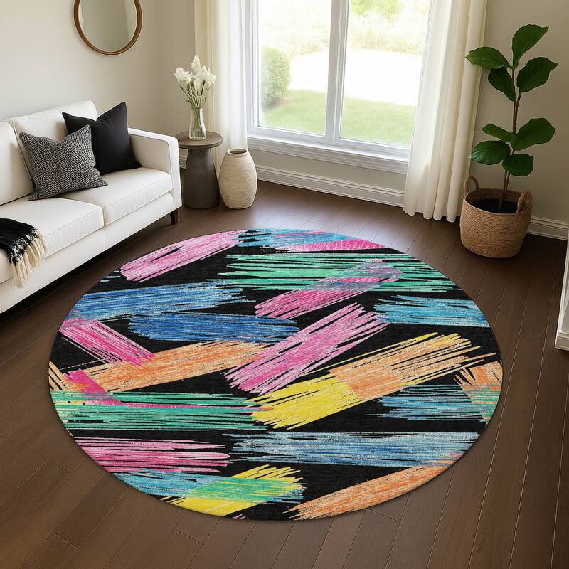Premium Washable Super Soft Contemporary Mayfield Rug - Black - 8' x 8'