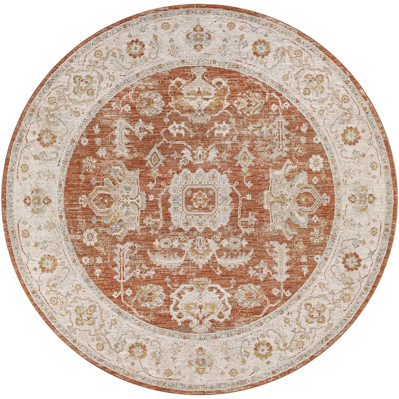 Livabliss Avant Garde Traditional Area Rug - 6'7" x 6'7" Round - Burnt Orange - Round