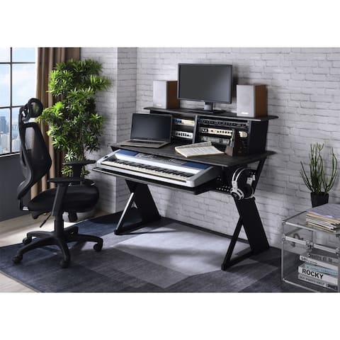 Music Desk, Black Finish Music Computer Desk Industrial Style