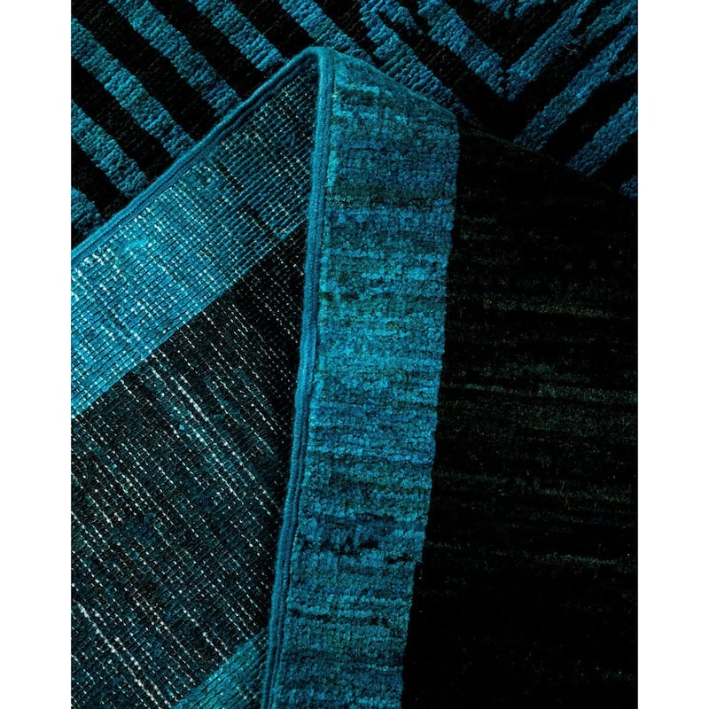 Overton Hand Knotted Wool Vintage Inspired Modern Contemporary Overdyed Blue Area Rug - 7' 10" x 10' 1"