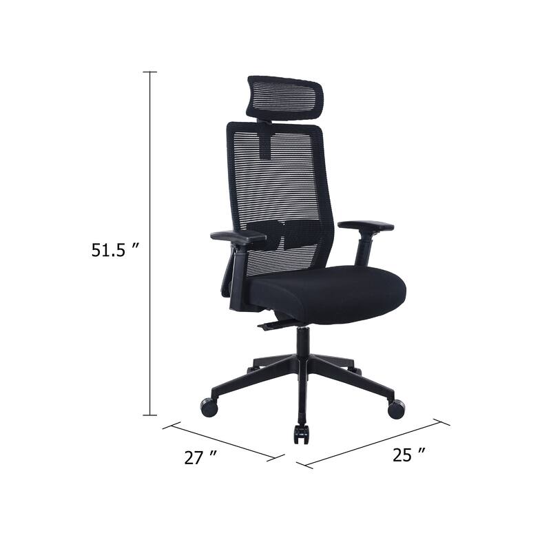 Rolling Office Chair with Headrest, Black Mesh, Foam, Swivel Seat