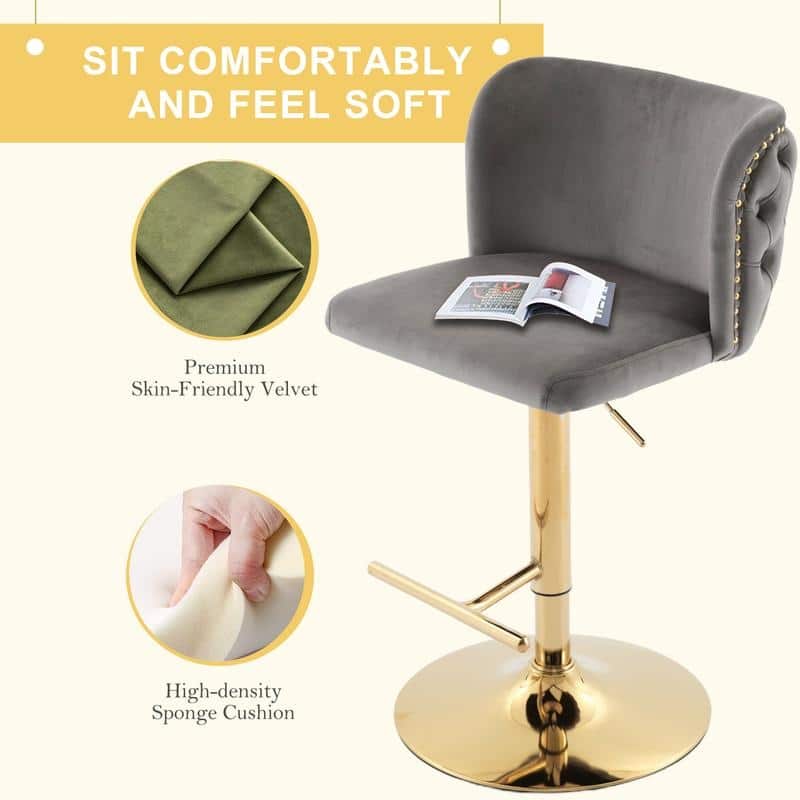 Modern Upholstered Swivel Adjusatble Height Leather Barstools Set of 2