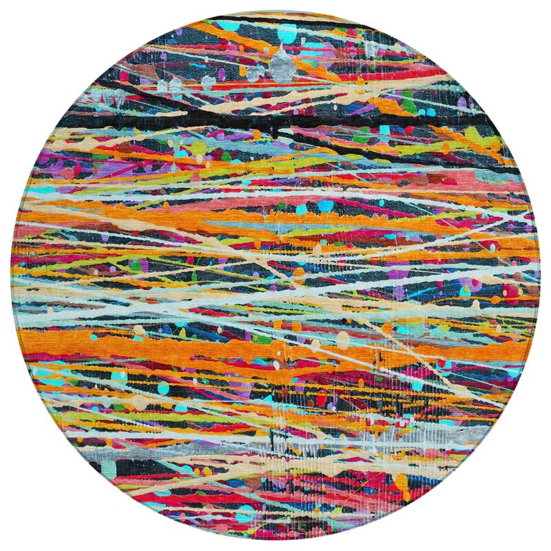 Machine Washable Indoor/Outdoor Abstract Stripes Chantille Rug