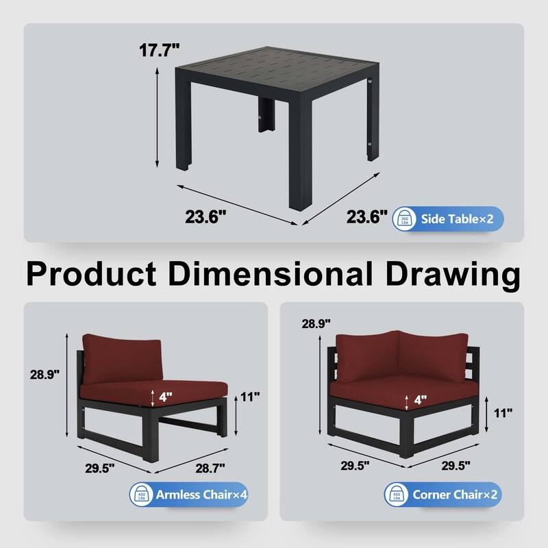 FINCATI Aluminum Outdoor Patio Furniture Conversation Sectional Sofa Set