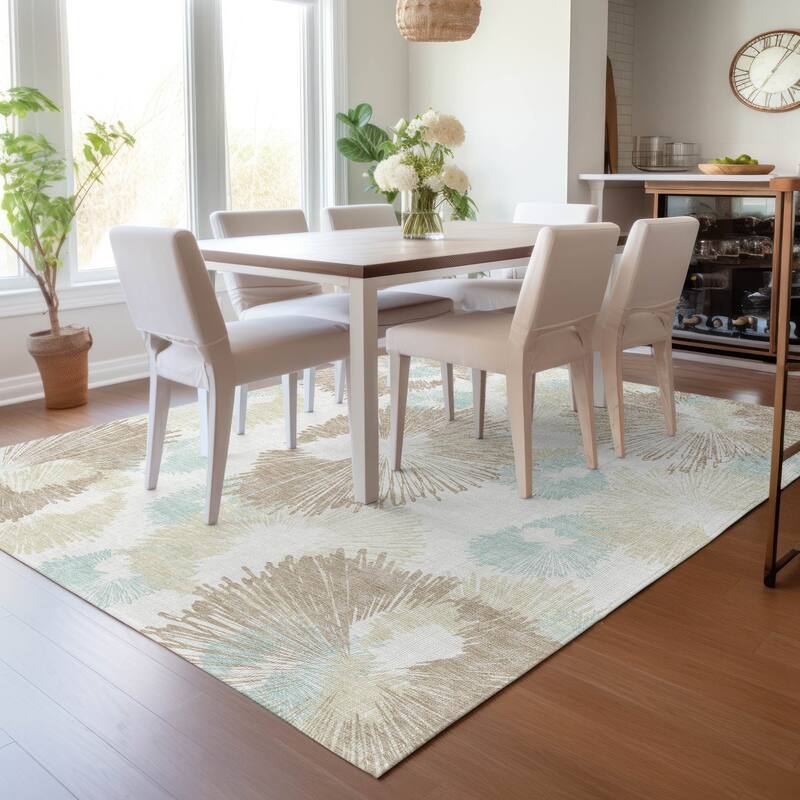 Machine Washable Indoor/Outdoor Modern Floral Chantille Rug