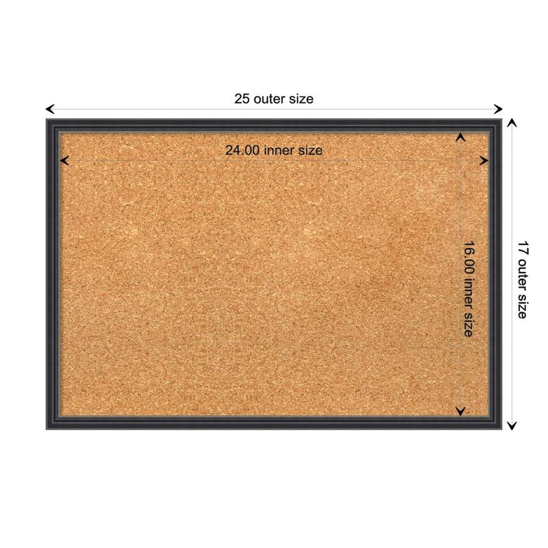 Stylish Black Narrow Wood Framed Natural Corkboard Bulletin Board - Board Size 24x16