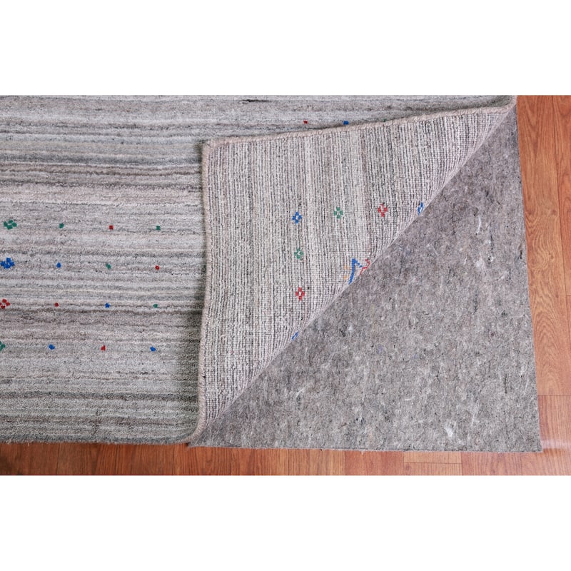 Hand Knotted Oriental 100% Wool Carpet Tribal Stripe Greys & Charcoal Gabbeh Area Rug - 12' 0'' X 9' 0''