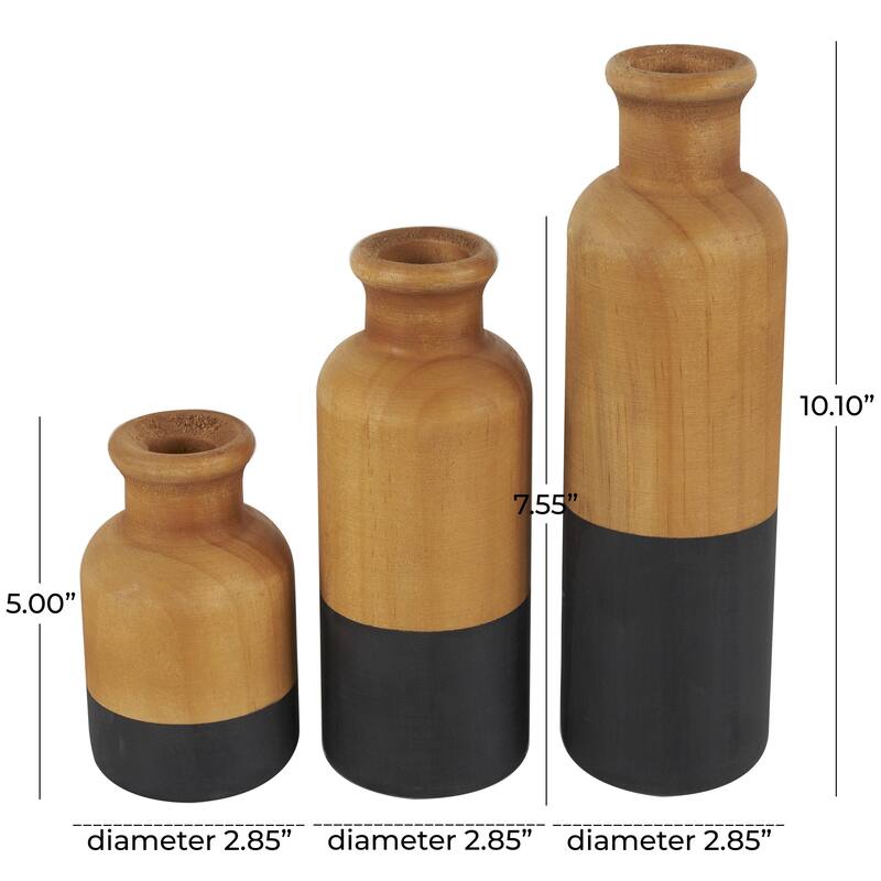Wood Colorblock Decorative Vase with White or Black Bases - Set of 3 Brown - Roche River Decor