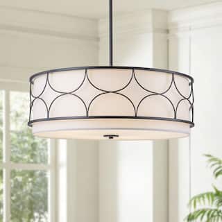 Starsky 5-Light Modern Fabric Drum Chandelier with Metal Deco - Black