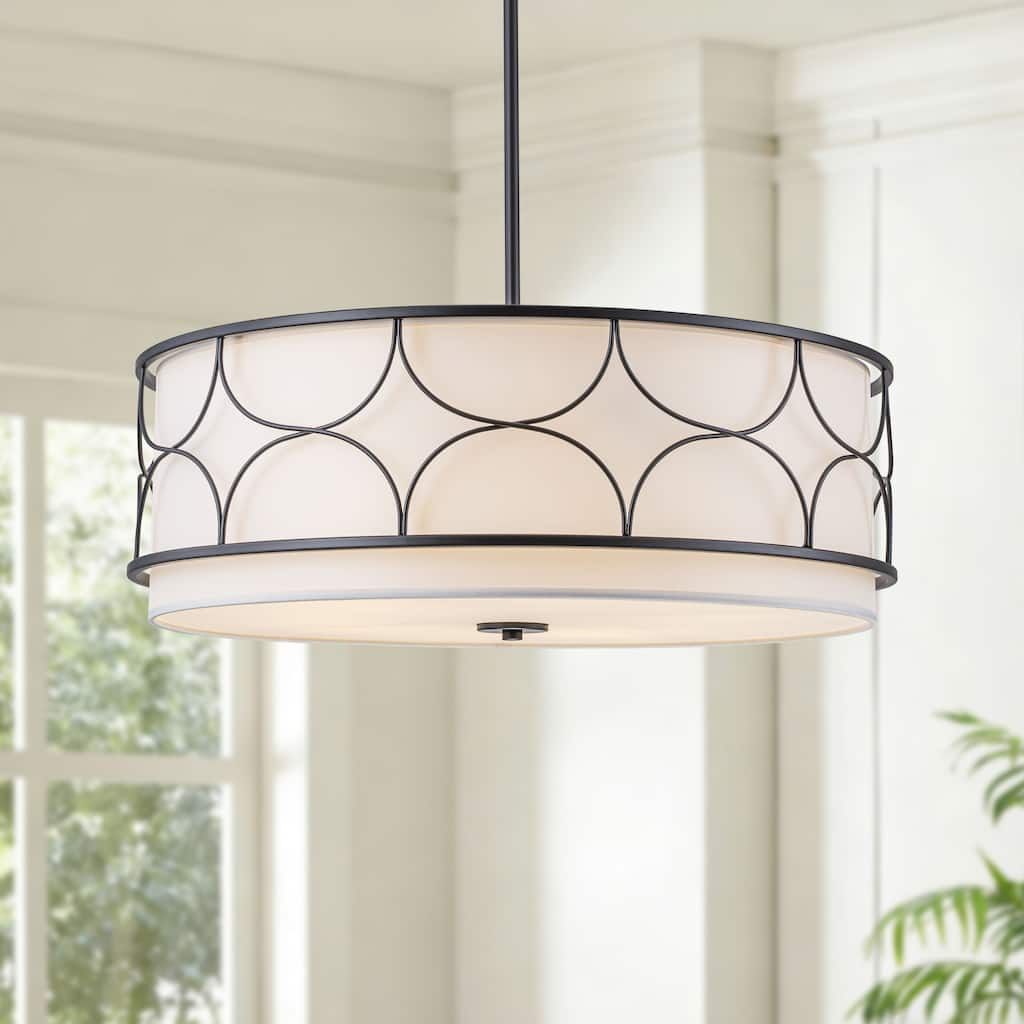 Starsky 5-Light Modern Fabric Drum Chandelier with Metal Deco - Black