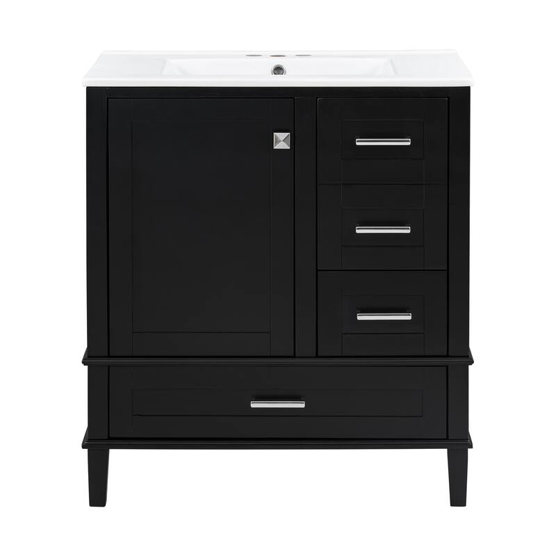 GDFStudio - Lumia Transitional Space Saving Freestanding Bathroom Vanity Cabinet with Ceramic Sink and Soft Close Storage