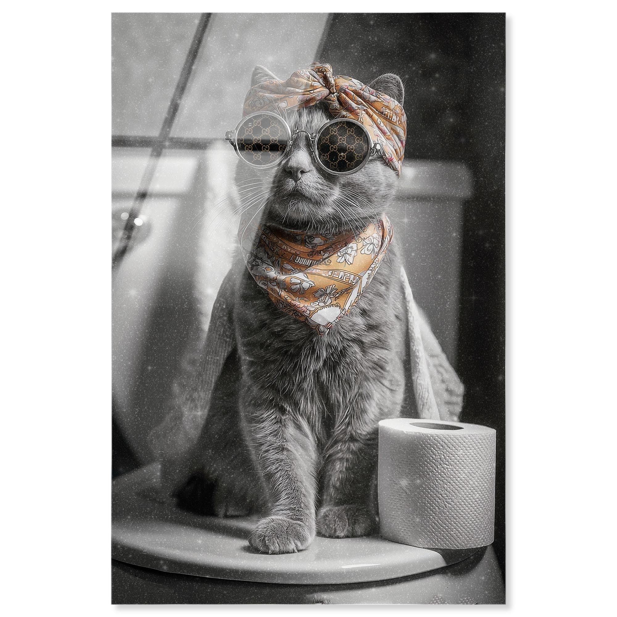 Cat Scarf Toilet Bathroom Decor Acrylic Print by Art Remedy