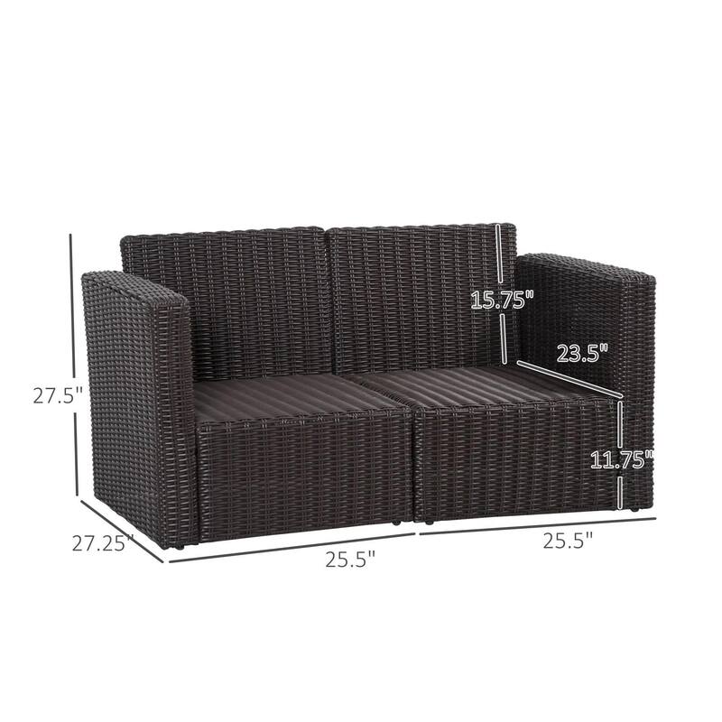 2-Piece PE Rattan Corner Sofa with Curved Armrests and Padded Cushions