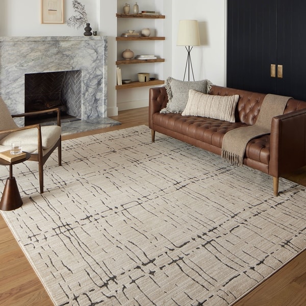 slide 2 of 7, Alexander Home Harrison Industrial Dimensional Area Rug 2' 7" x 10' - Sand / Dk. Grey