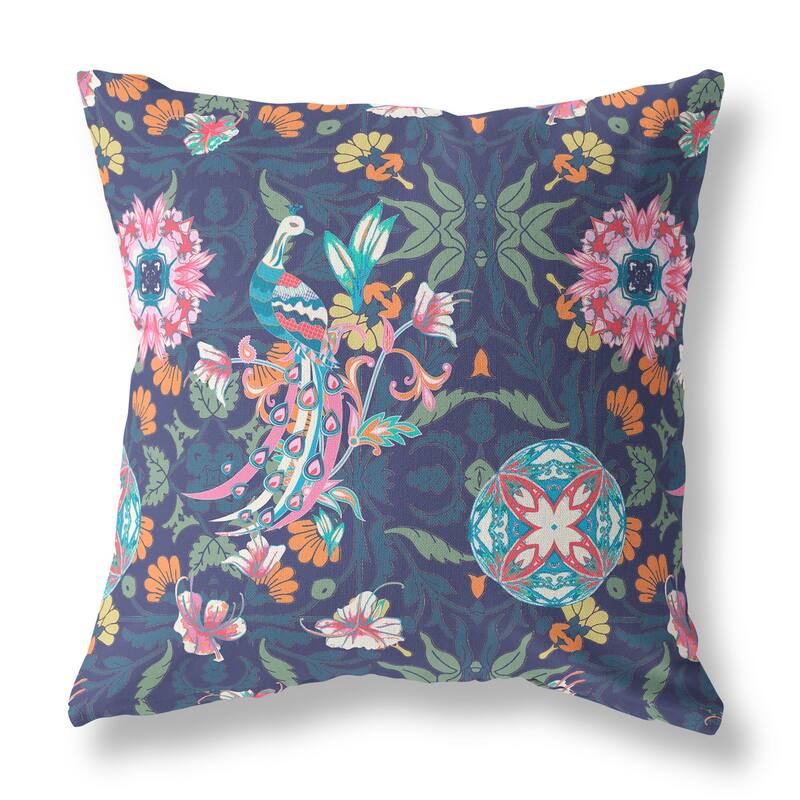 Amrita Sen Everest Peacock Indoor Outdoor Pillow Zip - 26 x 26 - BluePink