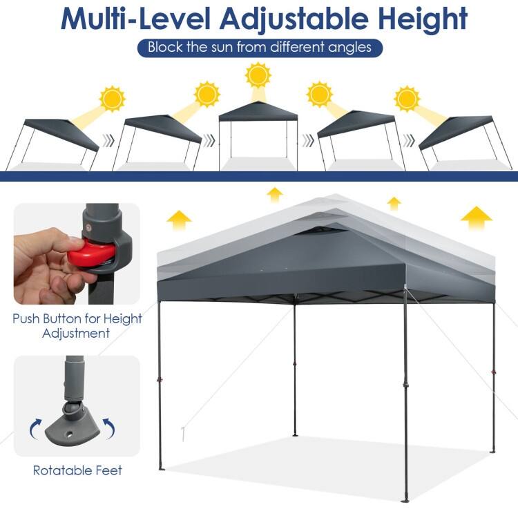 10 x 10 Feet Foldable Outdoor Instant Pop-up Canopy with Carry Bag - 10 x 10 x 6.3-9.4 ft