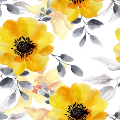 Cosmos Watercolor Flowers Removable Wallpaper - 24'' inch x 10'ft